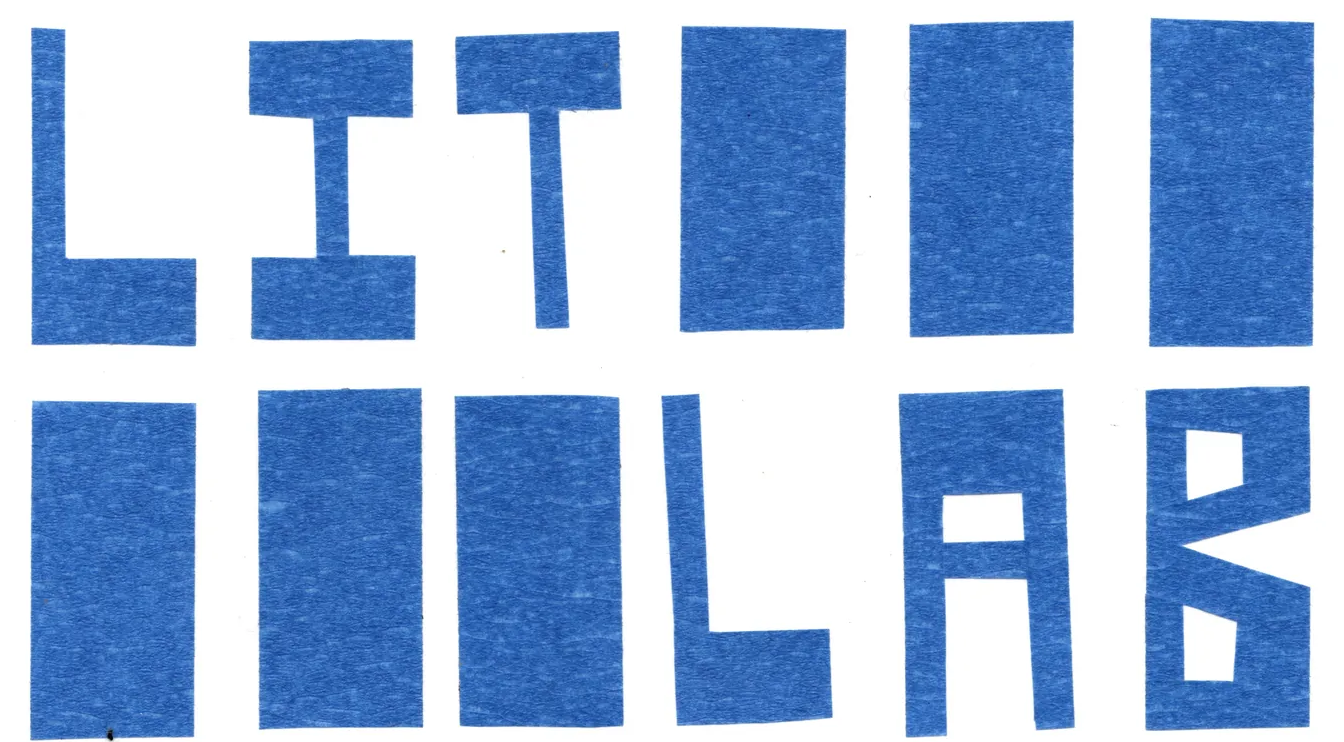 Lit Lab logo: blue paper-cut letters spelling LIT LAB